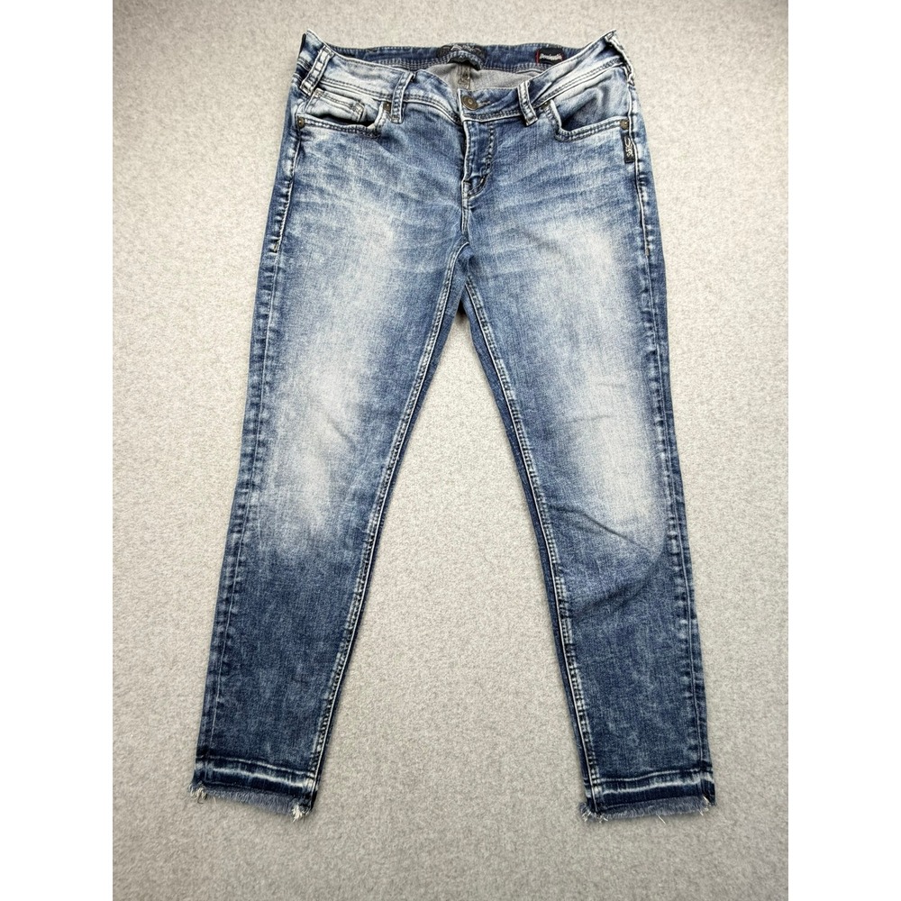 Silver Jeans Co Aiko Mid Ankle Skinny Jeans W30 L27 Blue Acid Wash Frayed Hem